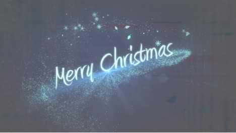 Digitale-Animation-Von-Texten-Zu-Frohen-Weihnachten-Und-Leuchtenden-Sternen,-Die-Sich-Vor-Grauem-Hintergrund-Bewegen