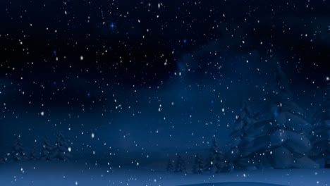 Animation-Von-Schnee,-Der-über-Tannenbäume-In-Einer-Winterlandschaft-Fällt
