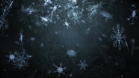 Animation-of-christmas-snow-falling-over-christmas-decorations-on-black-background