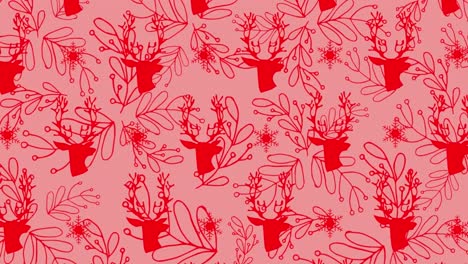Animation-of-reindeer-and-mistletoe-pattern-on-pink-background