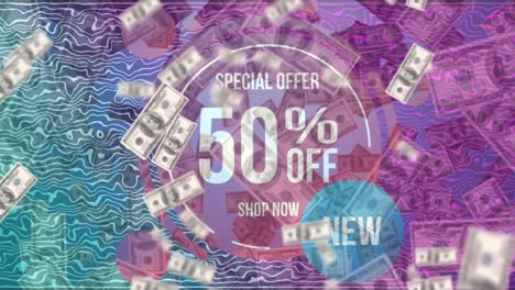 Animation-american-dollar-banknotes-with-cyber-monday-sales-text-in-background