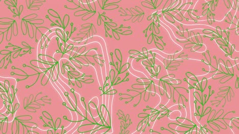 Animation-of-white-moving-lines-over-mistletoe-pattern-on-pink-background