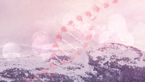 Animation-of-dna-strand-rotating-over-cold-winter-landscape