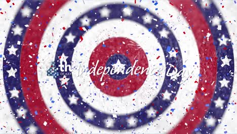 Confetti-falling-over-independence-day-text-against-stars-on-spinning-circles-on-white-background