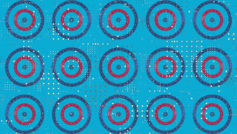 Digital-animation-of-dot-pattern-design-over-multiple-stars-on-spinning-circles-on-blue-background