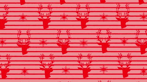 Animation-Eines-Weihnachtlichen-Rentiermusters-über-Streifen-Auf-Rosa-Hintergrund
