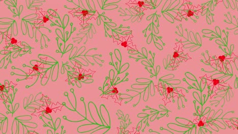 Animation-of-holy-and-mistletoe-pattern-on-pink-background