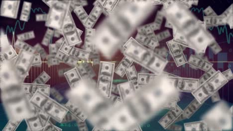 Animation-of-american-dollar-banknotes-floating-over-financial-data-processing