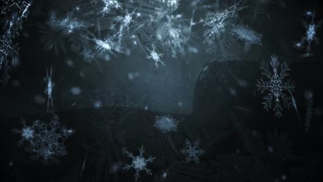 Animation-of-christmas-snow-falling-over-christmas-decorations-on-black-background