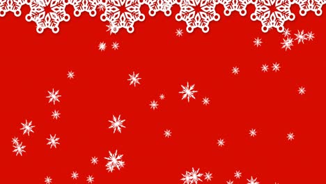 Animation-Von-Schnee,-Der-über-Weihnachtsdekorationen-Auf-Rotem-Hintergrund-Fällt