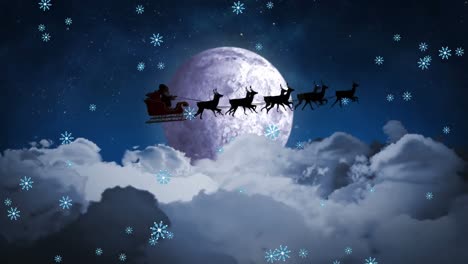 Animation-Des-Weihnachtsmanns-Im-Schlitten-Mit-Rentier-über-Dem-Mond