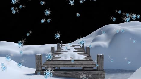 Animation-of-snow-falling-over-night-winter-landscape
