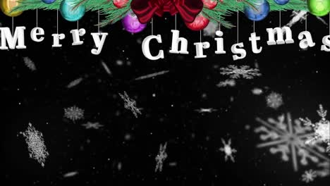 Animation-Von-Schnee,-Der-über-Den-Text-„Frohe-Weihnachten“-Auf-Schwarzem-Hintergrund-Fällt