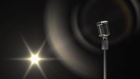 Animation-of-light-and-vintage-microphone-on-black-background