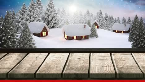 Animation-of-snow-falling-over-houses-in-winter-landscape-seen-through-window