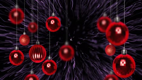 Animation-Von-Feuerwerk-über-Weihnachtskugeln-Auf-Schwarzem-Hintergrund
