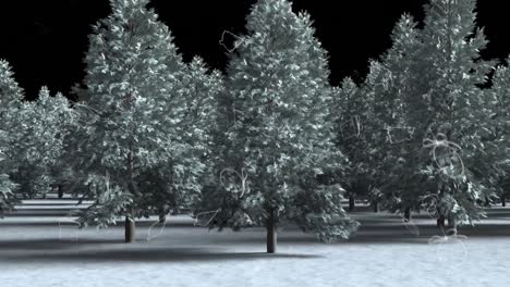 Animation-of-presents-falling-over-snowy-forest