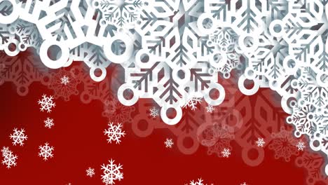 Animation-of-snow-falling-on-red-background