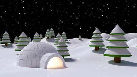 Animation-Von-Schnee,-Der-über-Ein-Iglu-In-Einer-Winterlandschaft-Fällt