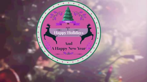 Animation-of-present-tag-with-christmas-greetings-on-christmas-decoration