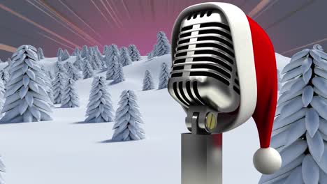 Animation-of-microphone-over-night-winter-landscape