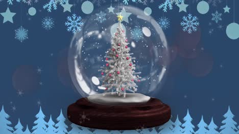 Animación-De-Nieve-Cayendo-Sobre-Una-Bola-De-Nieve-Con-Un-árbol-De-Navidad.