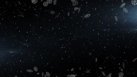 Animation-Von-Schneeflocken,-Die-Auf-Schwarzen-Hintergrund-Fallen