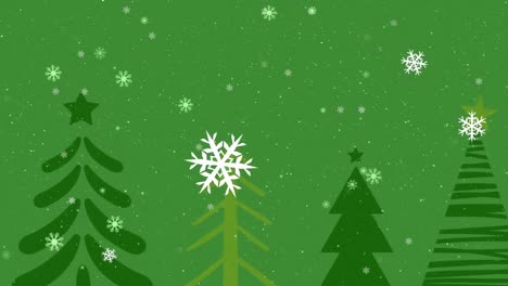 Animación-De-Nieve-Cayendo-Sobre-árboles-De-Navidad-Sobre-Fondo-Verde.