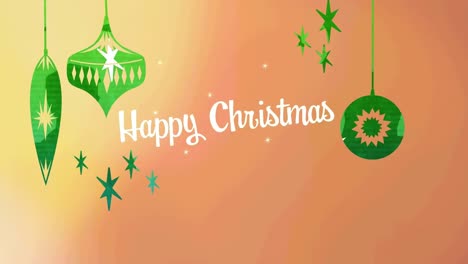 Animation-of-christmas-greetings-and-baubles-on-yellow-background