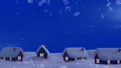 Animation-Von-Schnee,-Der-über-Häuser-In-Einer-Winterlandschaft-Fällt