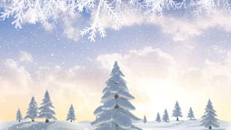 Animación-De-Nieve-Cayendo-Sobre-árboles-En-Paisaje-Invernal