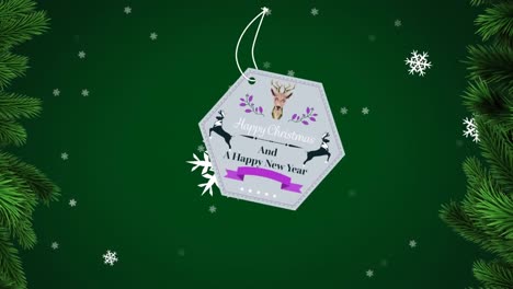 Animation-Von-Schneeflocken,-Die-über-Den-Geschenkanhänger-Fallen