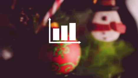 Animation-of-chart-over-christmas-baubles-and-decorations