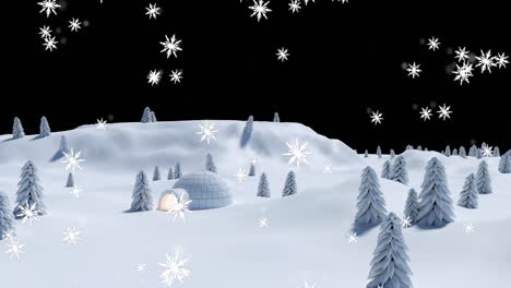 Animación-De-Nieve-Cayendo-Sobre-Iglú-En-El-Paisaje-Nocturno-De-Invierno