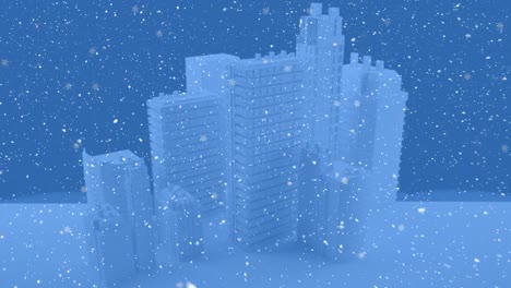 Animation-of-snow-falling-over-skyscrapers-in-winter-landscape