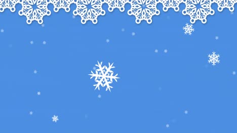Animation-Von-Schnee,-Der-über-Weihnachtsdekorationen-Auf-Blauem-Hintergrund-Fällt