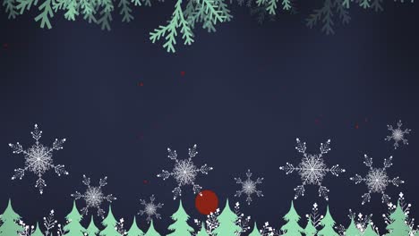 Animation-Von-Tannenzweigen-über-Schnee,-Der-Auf-Dunklem-Hintergrund-Fällt