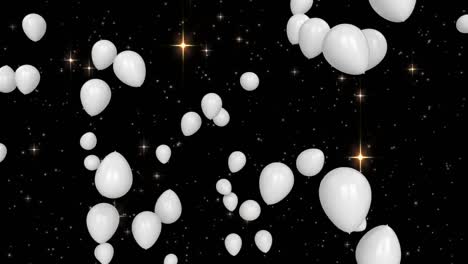 Animation-Von-Weißen-Luftballons,-Die-über-Sterne-Fliegen