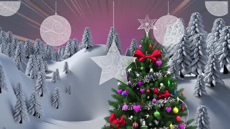 Animation-of-christmas-decoration-over-night-winter-landscape