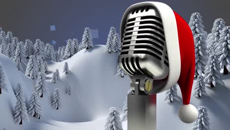 Animation-of-microphone-over-night-winter-landscape