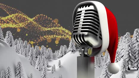 Animation-Des-Mikrofons-über-Der-Nächtlichen-Winterlandschaft