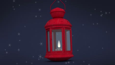 Animation-of-christmas-lantern-over-snow-falling-on-dark-background