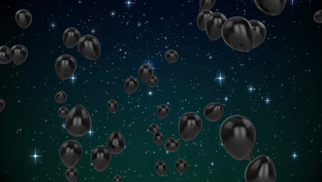 Animation-Von-Schwarzen-Ballons,-Die-über-Sterne-Fliegen