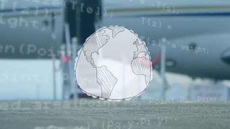 Animation-Des-Globus-Und-Datenverarbeitung-über-Dem-Flughafen
