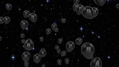 Animation-of-black-balloons-flying-over-stars