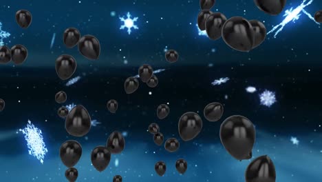 Animation-of-black-balloons-flying-over-snow