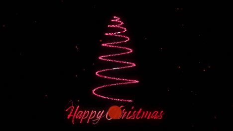 Animation-of-dots-falling-over-neon-decoration-and-happy-christmas-text-on-black-background