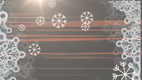Animation-of-snowflakes-over-dark-stripes-background