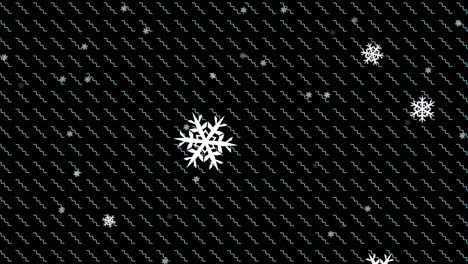 Animation-of-snow-falling-over-zigzag-pattern-on-black-background