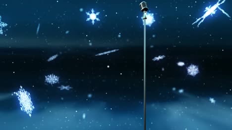 Animation-Von-Schnee,-Der-über-Das-Mikrofon-Auf-Dunklem-Hintergrund-Fällt
